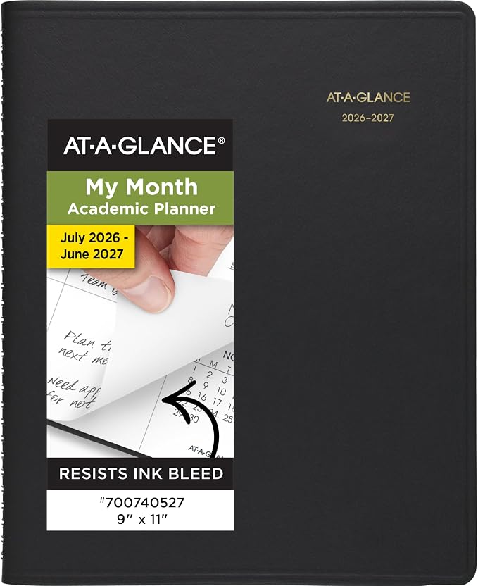 AT-A-GLANCE Planner 2026-2027 Monthly Academic 18-Month July-December Calendar Notebook, 9" x 11", Black (7007405)