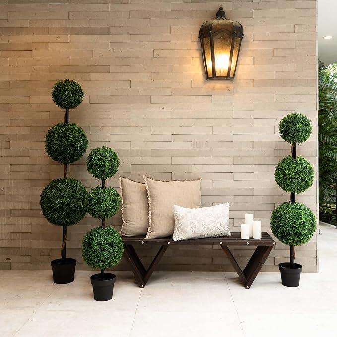 Nearly Natural 6ft. Artificial Triple Ball Boxwood Topiary Tree (Indoor/Outdoor)