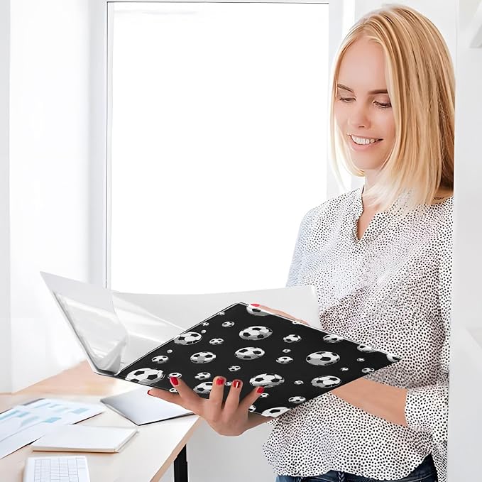 Football Black Round Ring Binders 1.5 Inch Soccer Sports Balls 3 Ring Clipboard Binder for Office School Work Supplies File Folder 200 Sheet Capacity