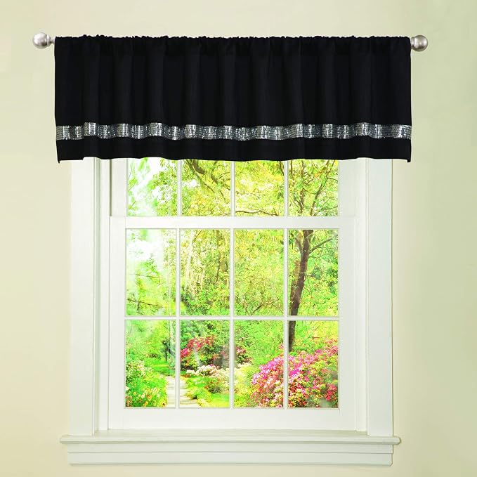 Lush Decor Night Sky Valance Curtain Single, 84"W x 18"L Black & Gray - Extra Wide Curtains - Kitchen Curtains Valances For Windows - Bathroom Curtain
