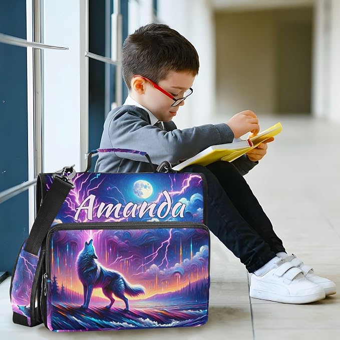 Custom 3 Ring Zipper Binder Galaxy Forest Wolves Personalized Name 1.5 inch Binders Large Capacity Multi Pockets for School Office Supplies