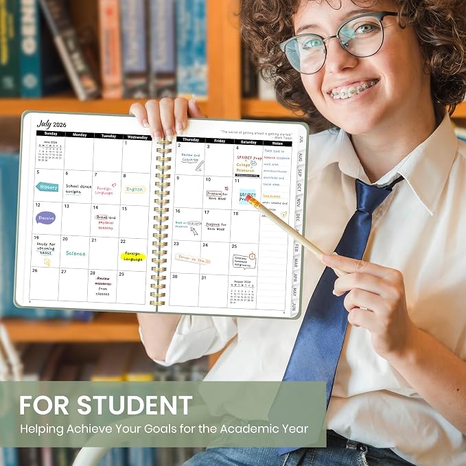 Taja Planner 2026-2027, Jul 2026-Jun 2027 Monthly & Weekly Calendar Book | 6.3" x 8.5", Hardcover Academic Calendar with Tabs, Teacher Student Agenda Book for School Office Supplies - Green
