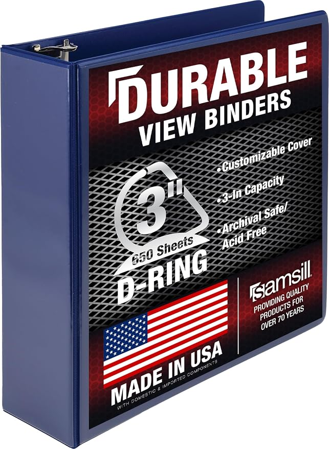 Samsill Durable 3 inch 3 Ring Binder, D Ring Binder, 100% Recycled Chipboard, Blue