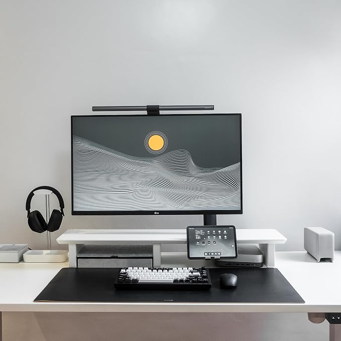 Raico Desk Cockpit Shelf Monitor Stand System Dual Screen Setup Wood Large Desk Accessory Organizer Unit (Matte White, Medium v2 | 36 Inches)