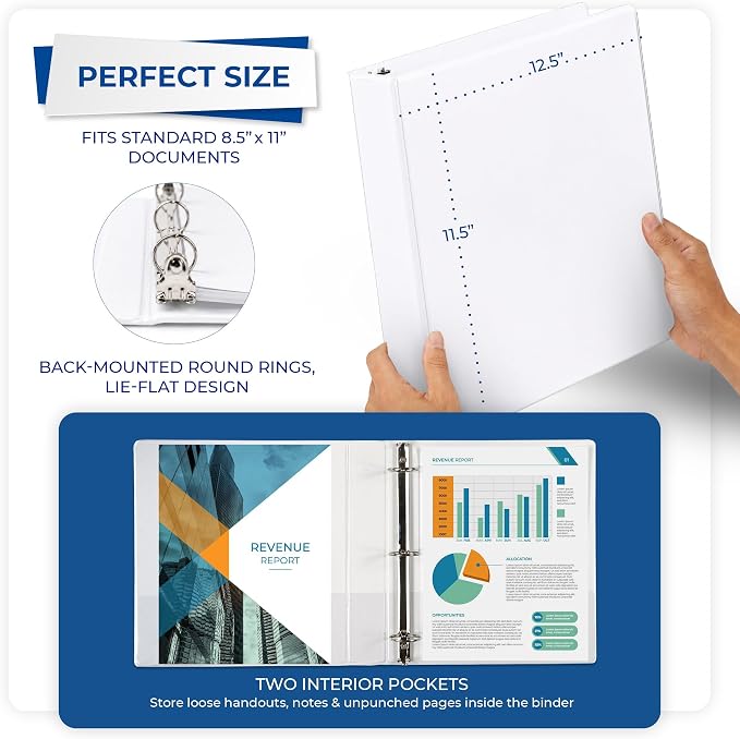 Samsill 1.5 Inch 3 Ring Binders, Economy Round Ring, Clear View Cover, 325 Sheet Capacity - for School, Home, Office - White, 4 Pack