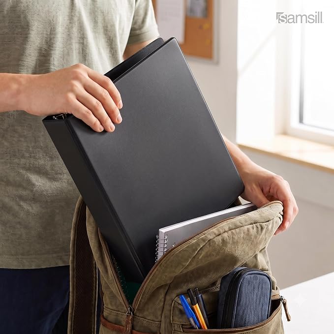 Samsill 4 Inch 3 Ring Binders, Economy Round Ring, Clear View Cover, 675 Sheet Capacity - for School, Home, Office - Black, 4 Pack