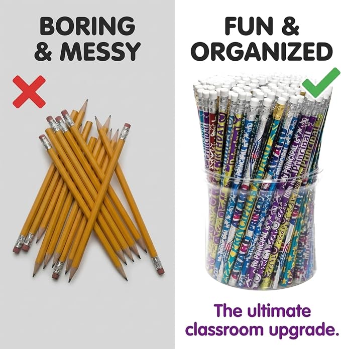 Anderson's Principal Designs Pencil Tub, Fun & Colorful Pencils, Perfect for School Supplies, Classroom Rewards, Creative Writing, Party Favors, and Motivational Gifts, Set of 144