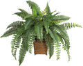 Nearly Natural 23 in Artificial Boston Fern with Wicker Basket | Lush Green Leaves with Twigs, Decorative Wood Wicker Basket, Ideal for Home or Office Decor
