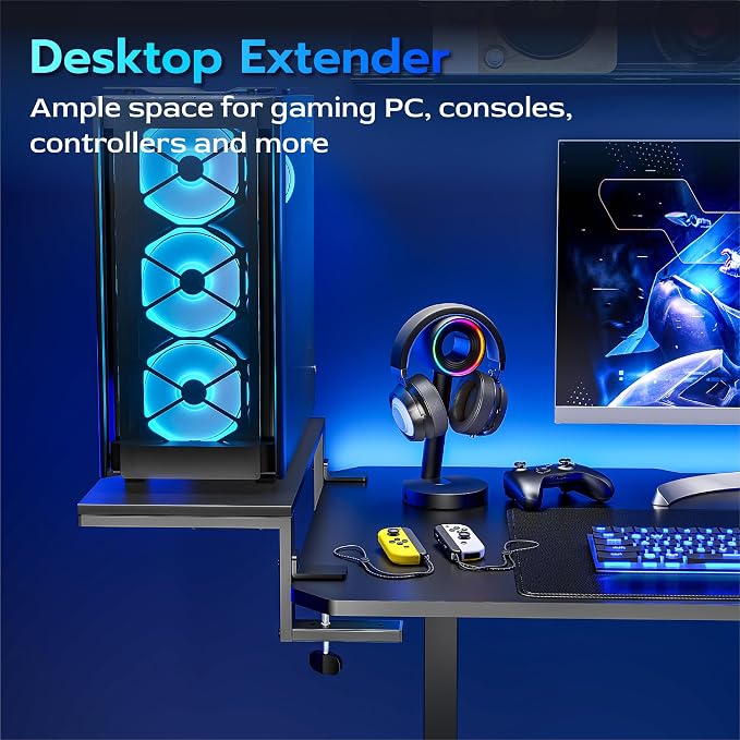 ARES WING Clamp-On 21.7" Desk Extender Shelf, Heavy Duty Desktop Organizer | 21.7"x 9.8" Versatile Clamp on Desk Shelf,For Gaming and Office Accessories, Black