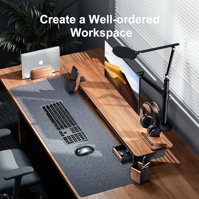 UPERGO Vertical Laptop Stand Holder, Wood Headphone Stand, Desk Organizer with Pen Holder
