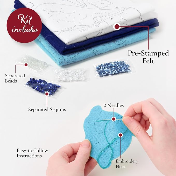 Bucilla Felt Applique Wreath Making Kit, Winter Blue Poinsettia, Perfect for DIY Arts and Crafts