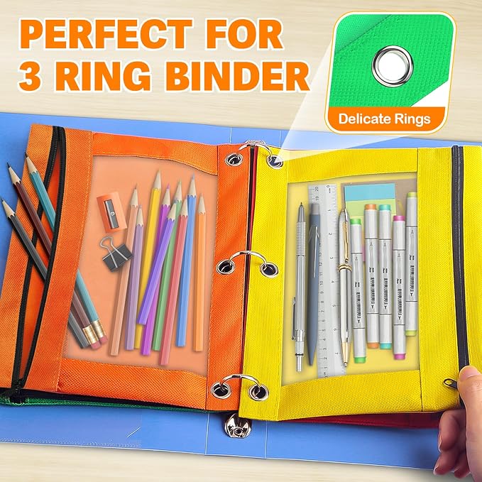 Pencil Pouch for 3 Ring Binder, 160 Packs Zipper Pencil Pouch Bulk 6 Colors | Pencil Case for Binder with Clear Window, Pencil Pouches Bulk for School Classroom, Teacher Students Supplies Bulk
