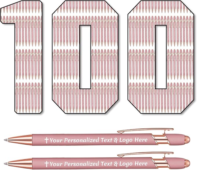 STREADVE 100 Personalized Custom Pens Engraved Writing Pen with Name Logo, Customized Promotional Items Stylus Pen Gifts for Women Realtor Nurse Wedding Business, Rose Gold