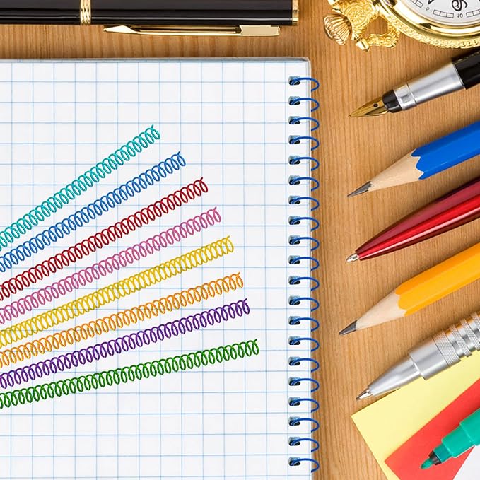 120 Pack Plastic Spiral Binding Coils Binder Binding Spirals Rings 1/4 Inch Spiral Binding Wire Combs Spines Coils, 4:1 Pitch (1/4 Inch,Multicolor)