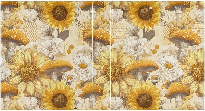 Yellow Sunflower and Mushroom Binder 3 Ring 1.5 Inch Binder with Clipboard&Pockets, Hardcover Binders Heavy Duty Large File Folder for Office School Supplies - Holds 200 Sheets, 2 PC