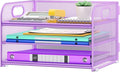 Cawukege 3 Tier Paper Organizer with Handle, Metal Desk Organizer Mesh Paper Letter Tray Desktop File Folder Document Sorter for Classroom, School, Office Accessories Storage (1, Purple)