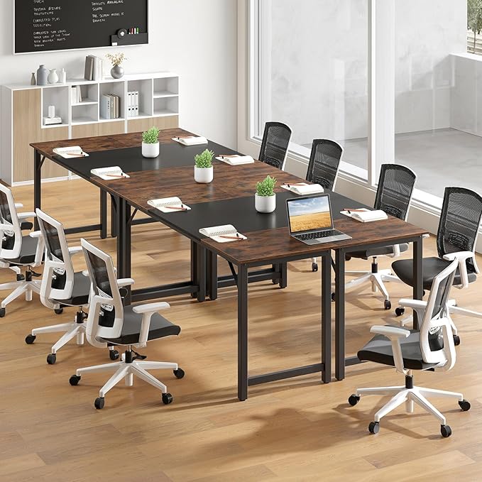 GIANTEX 63 Inch Computer Desk, Modern Simple Office Desk with Triangle Structure Metal Frame, Computer Workstations for Home Office, Study, Conference Room, Rustic Brown and Black