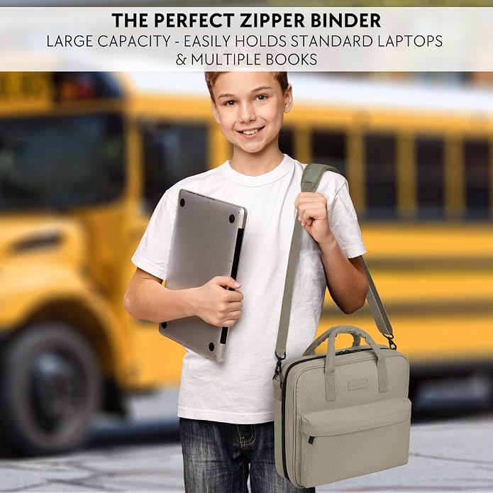 Sturdy 3 Ring Zipper Binder with Strap - 2" Binder with Pockets Holds 500 Sheets, Laptop & More - Durable & Easy to Carry