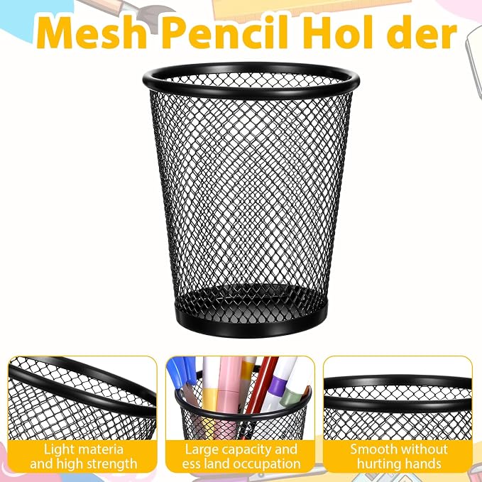 24 Pack Mesh Pencil Holder Wire Mesh Pen Cup, Black Pen Holder for Desk Metal Pens Organizer Pencil Cup Marker Holders Makeup Brush Holders for Home Office Supplies Accessories