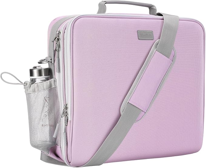 Zipper Binder 3 Inch D-Ring 3 Ring with Water Bottle Holder | Binder with Strap for School/Office, 700 Sheet Capacity-Multiple Pockets, Fit for 13" Tablet/Laptop, Purple
