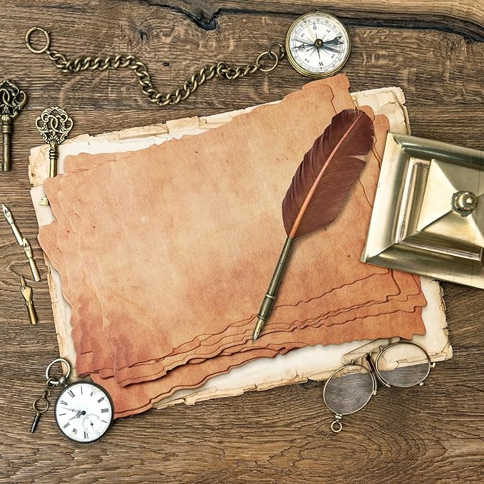 Harloon 50 Pcs Vintage Old Looking Cotton Watercolor Paper Cardstock Blank 200 GSM Thick Antiqued Deckle Edge Virgin Paper for Drawing Writing Printing Invitations Greeting (5x7 Inch)
