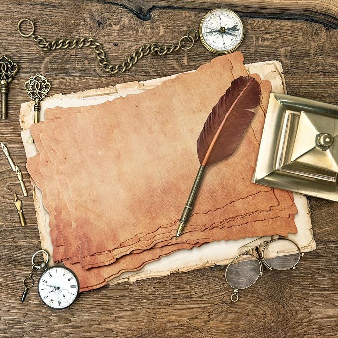 Harloon 100 Pcs Vintage Old Looking Cotton Watercolor Paper Cardstock Blank 200 GSM Thick Antiqued Deckle Edge Virgin Paper for Drawing Writing Printing Invitations Greeting (5x7 Inch)