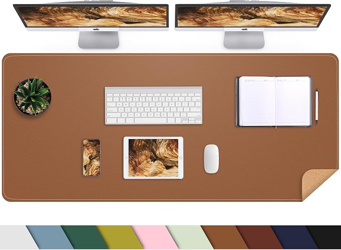 AFIING Cork Desk Mat 55" x 17", Dual-Sided Natural Cork & PU Leather Desk Pad, Non-Slip Waterproof Large Mouse Pad for Office, Home & Gaming (Brown)