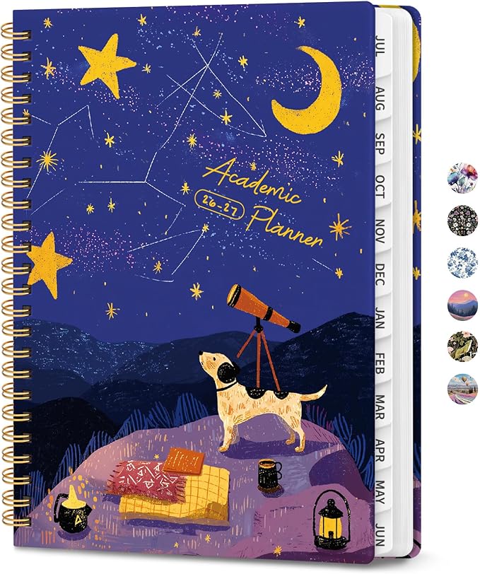 ZOTIA Academic Planner 2026-2027, Monthly & Weekly Jul 2026-Jun 2027 | Stargazing Pup, 6.3" x 8.5" Calendar Planner for Women, Hardcover Pretty Organizer for Women, School Office Home Supplies
