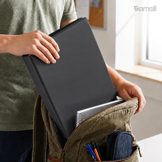Samsill 1.5 Inch 3 Ring Binder, Economy Round Ring, Clear View Cover, 325 Sheet Capacity - for School, Home, Office - Black