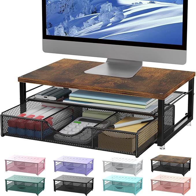 gianotter Computer Monitor Stand Riser with Drawer | Wood Desk Organizers and Accessories Desk Accessories & Workspace Desktop Organizers Storage for Printer Stand (Wood)