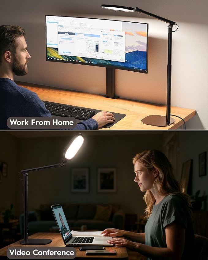 Tall LED Desk Lamps Home Office, Edge-Lit Eye-Care, 50 Light Modes | 40", Dimmable & Flexible, CRI>97.8, Memory and Timer Func, Stable Metal Base, Desk Lights for Home Office, Video Calls, Task