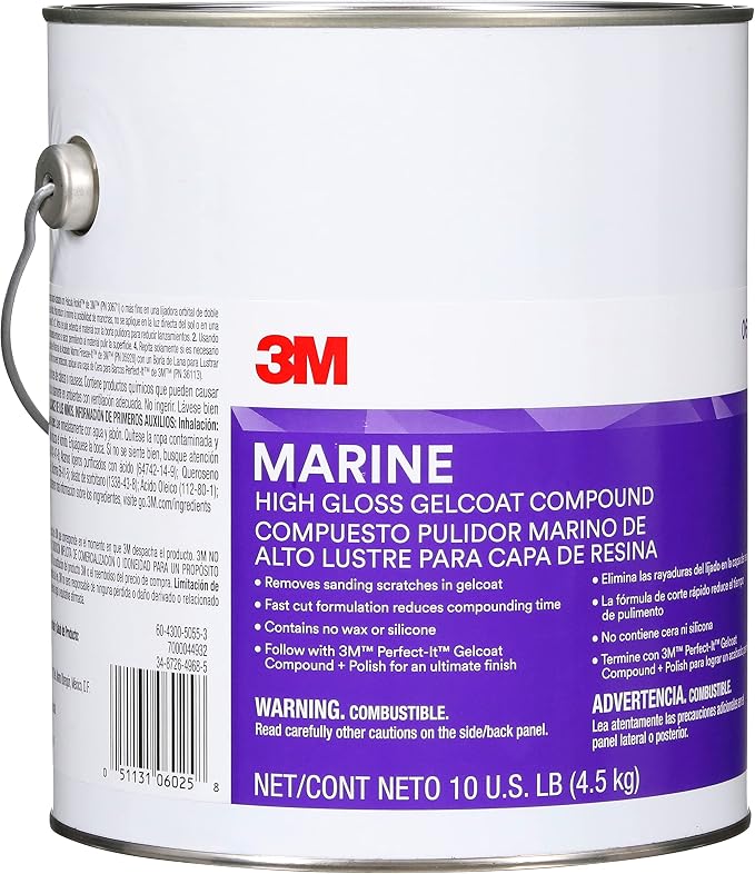 3M Marine High Gloss Gelcoat Compound, 06025, 10 lb, White