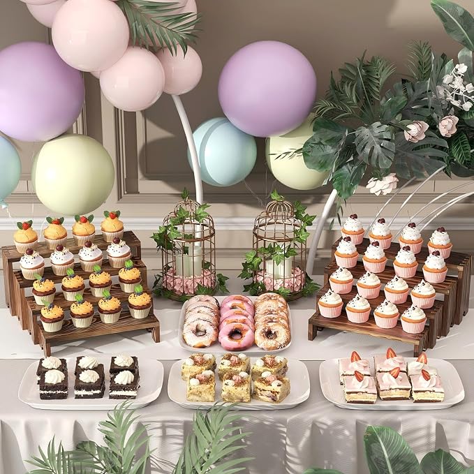 4 Set Wooden Tiered Risers Display Stands for Vendor Events,Stackable Wood Cupcake Display Stand,Farmhouse Decor Wood Dessert Table Display Set,Vendor Booth Display Items,Food Display Risers for Party