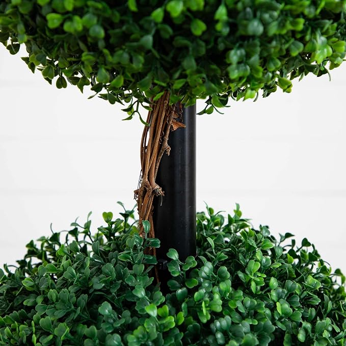 Nearly Natural 5 ft Artificial Triple Ball Boxwood Topiary Tree Floor Plant | Vibrant Weather-Resistant Foliage, Housed in a Nursery Planter, Ideal for Indoor or Covered Outdoor Front Porch Entryways