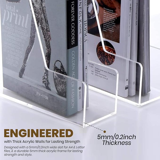 2-Pack Clear Acrylic Magazine File Holder, Vertical File Folder Holder, Acrylic Desk Organizer, Magazine Holder, Bookshelf Desk Office, Folder Organizer Document Rack + Phone Holder