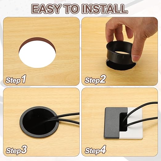PATIKIL 2.8inch Desk Grommet, 6Pcs Cable Grommet Wire Management Cable Hole Cover Cord Organizer for Office Home Table Countertop, Grey/White Black/White Black/Silver