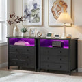 27 Inch LED Nightstand with Charging Station & 3 Drawers, Retro | RGB App Control, 2 AC Outlets & 2 USB Ports, Open Storage, Adjustable Feet, Wood Tall Nightstand for Bedroom or Office