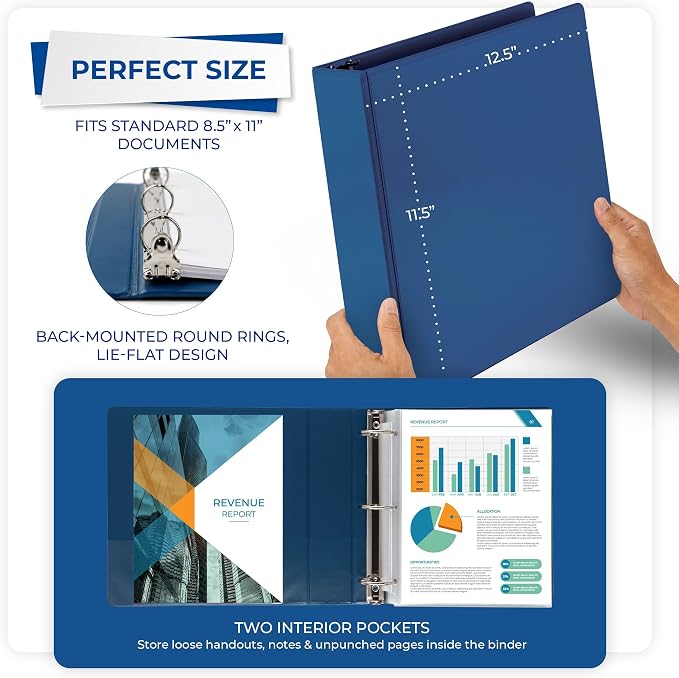 Samsill 2 Inch 3 Ring Binders, Economy Round Ring, Clear View Cover, 425 Sheet Capacity - for School, Home, Office - Blue, 4 Pack