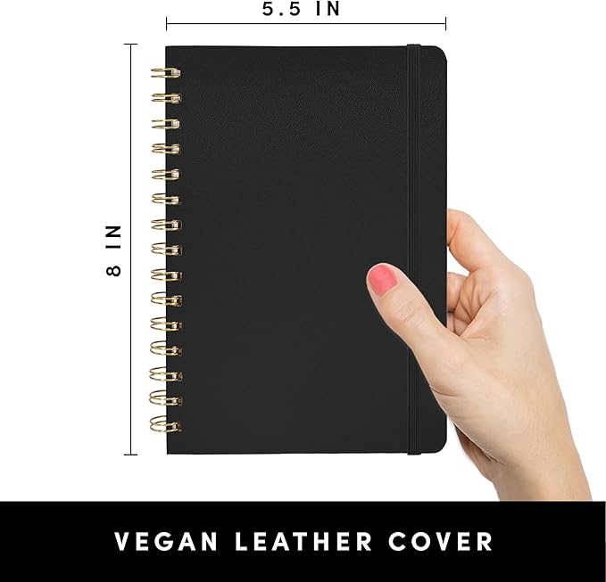 PAPERAGE Graph Paper Spiral Notebook & Journal, (Black), 160 Pages, Medium 5.5 inches x 8 inches - 100 GSM Thick Graphing Paper, Hardcover, Double-Wire Grid Spiral Notebook