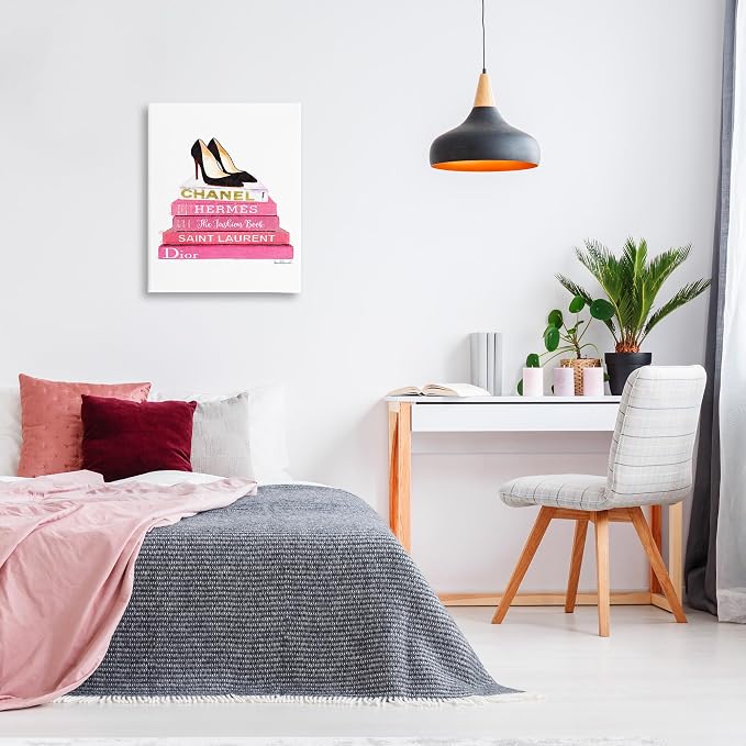 Glam Pink Fashion Books Pump Heels, 24 x 30 Inch Canvas Wall Art | Stupell Industries · By Amanda Greenwood · Ready to hang · Fashion still life charm · Made in USA