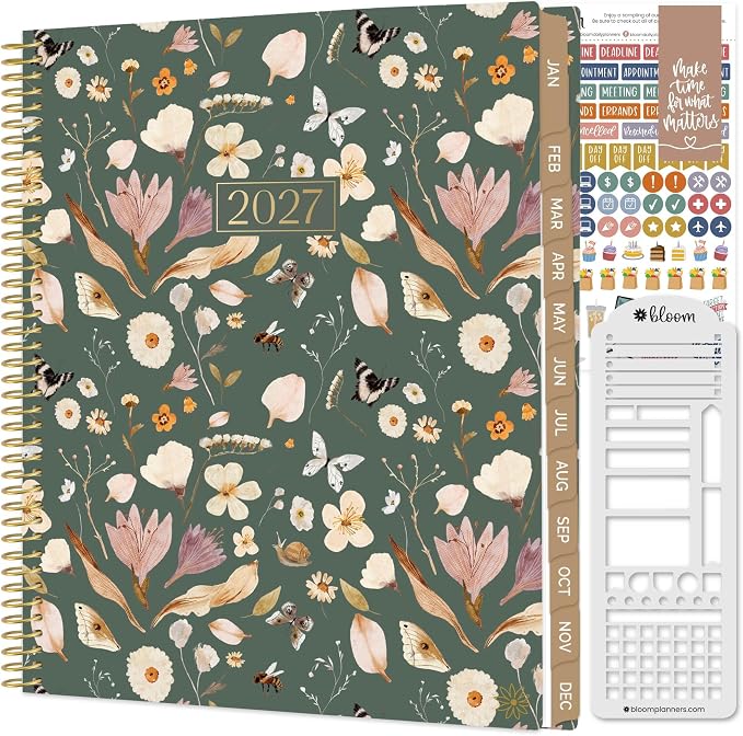 bloom daily planners 2027 Planner for Women (8.5" x 11") - Weekly & Monthly Calendar Year (January to December) Softcover Agenda Book Organizer with Stickers & Stencil - Butterfly Garden
