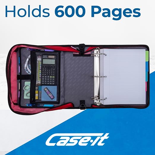 Case-it School Zipper Binder | 3" O-Rings | 600-Sheet | D-146 Unicorn Magic | Mighty Zip Tab, 5-Subject Expanding File Folder, Multiple Pockets, Storage Organizer, Shoulder Strap, Office