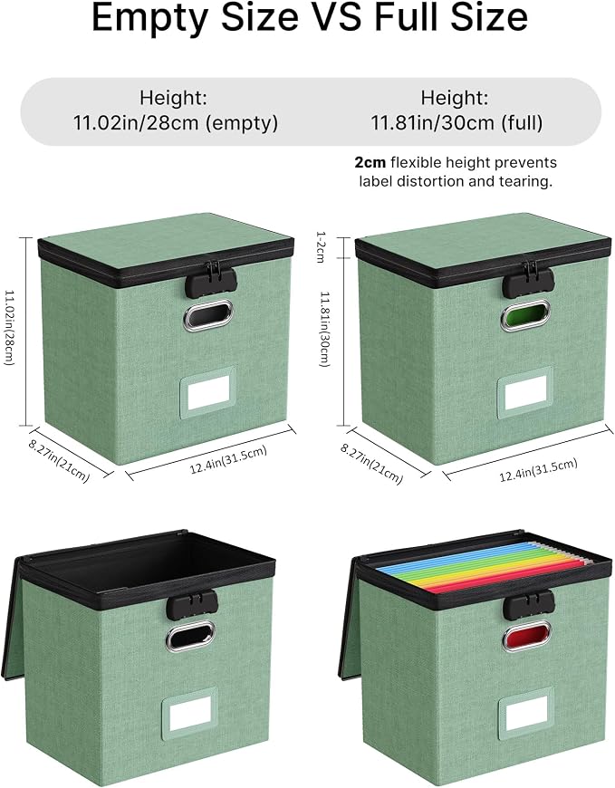 Oterri Lockable File Box Small 1-Pack Hanging Organizer for Letter-Size | Dustproof Lid. 3 Mesh Pockets. Collapsible Scratch-Resistant GRS Linen. Slide Rails. Office, Home, Dorm