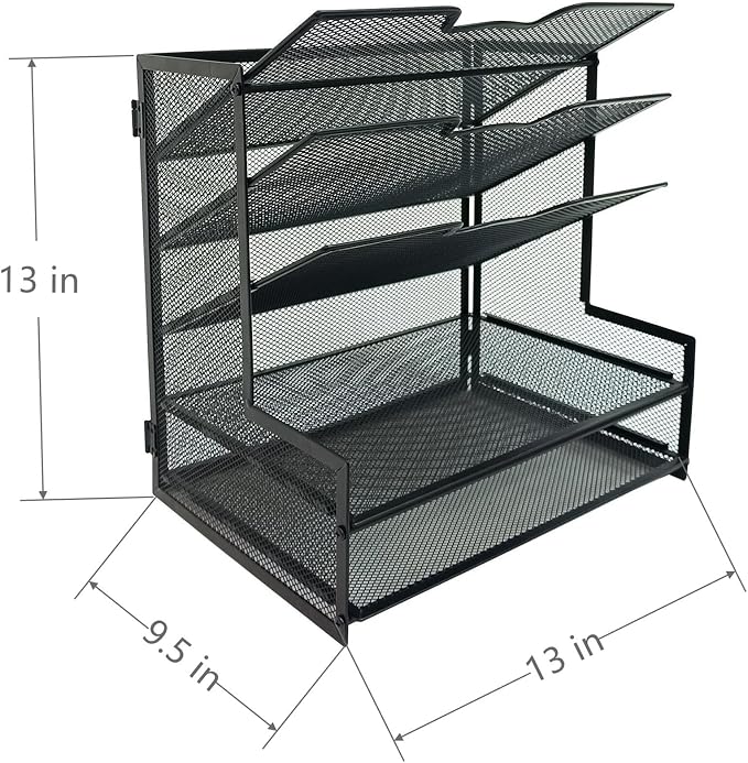 5-Tier Metal Office Desk Organizer,Paper Tray Organizer for Desk,Black | Office Desk Accessories for File Organizer