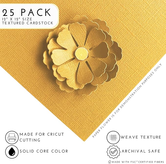 Beehive—12x12 Textured Cardstock | 80lb Textured Yellow Scrapbook Paper | Premium Cardstock for Cricut Cutting | 25 Sheets