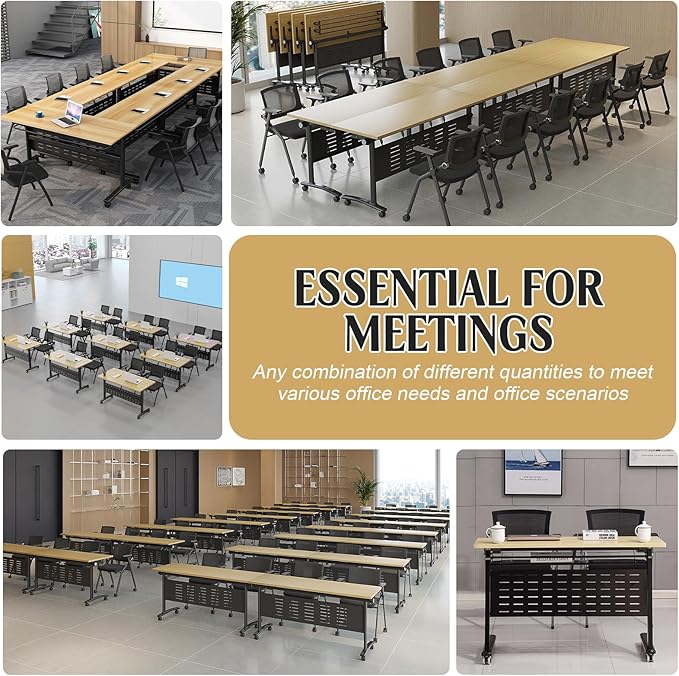 JEHUJD Conference Table,55.1''Folding Conference Room Table for 4-12 People,Mobile Flip Top MeetingTraining Table with Different Coulor and Styles for Offices, Classrooms,Meeting Room (4, 61''E)