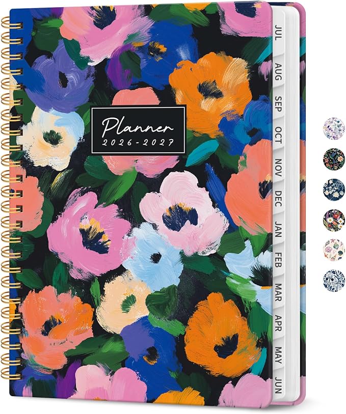 Taja Planner 2026-2027, Jul 2026-Jun 2027 Monthly & Weekly Calendar Planner | 6.3" x 8.5", Hardcover Academic Calendar, Teacher Student Agenda Book with Tabs, School Office Supplies, Vivid Garden
