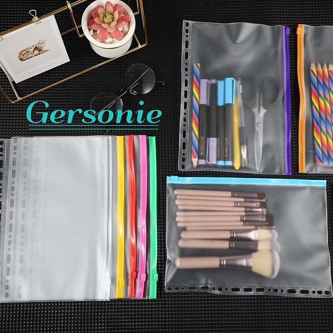 Gersoniel 40 Pieces Multi-Ring Binder Zipper Pouch, 19 Hole Binder Pockets with Zipper Bulk Binder Folders Plastic Binder Pouch Loose Leaf Bags Waterproof PVC Document Filing Bag(Colorful, B5)