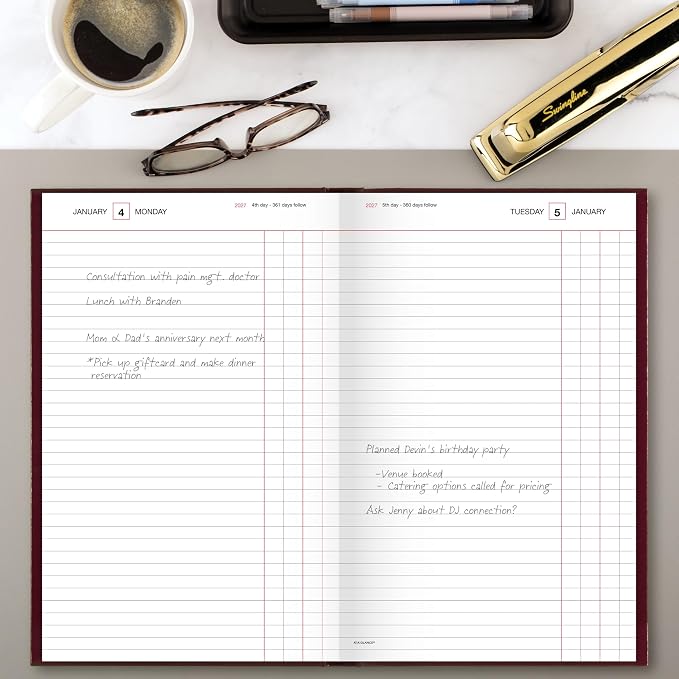 AT-A-GLANCE 2027 Daily Planner, Standard Diary, 7.75" x 12" Journal with Checklist, Hardcover, Red (SD3771327)