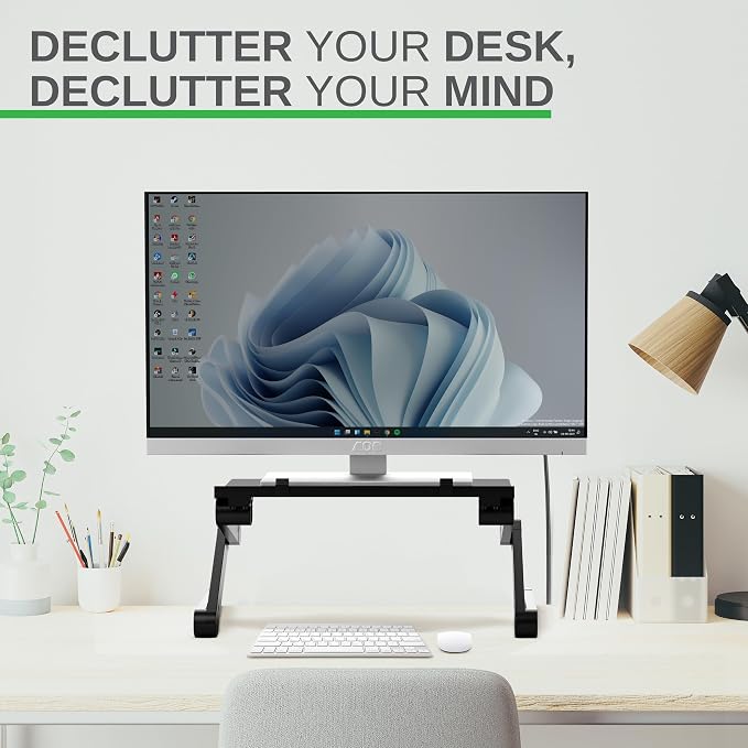 WorkEZ Monitor Stand, Single Mount Height Adjustable Monitor Riser for Desk, Ergonomic Desktop Computer Stand